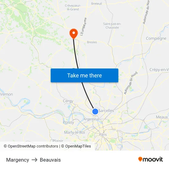 Margency to Beauvais map