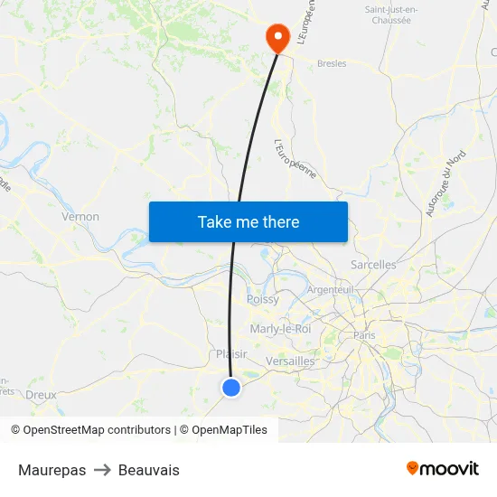 Maurepas to Beauvais map