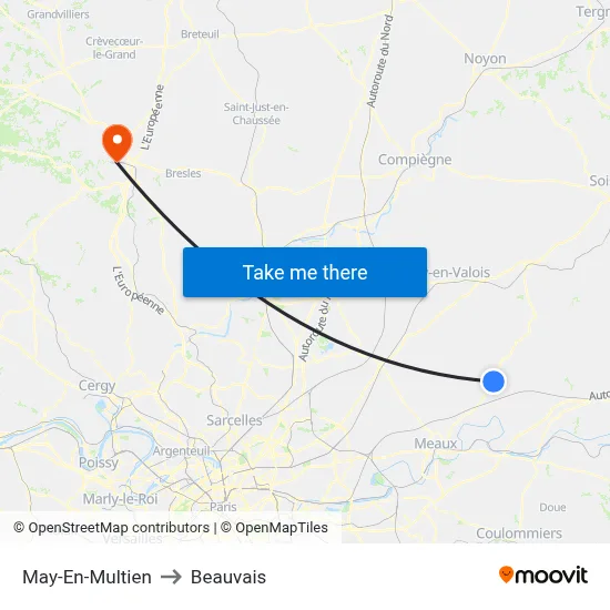 May-En-Multien to Beauvais map