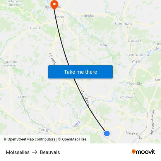 Moisselles to Beauvais map