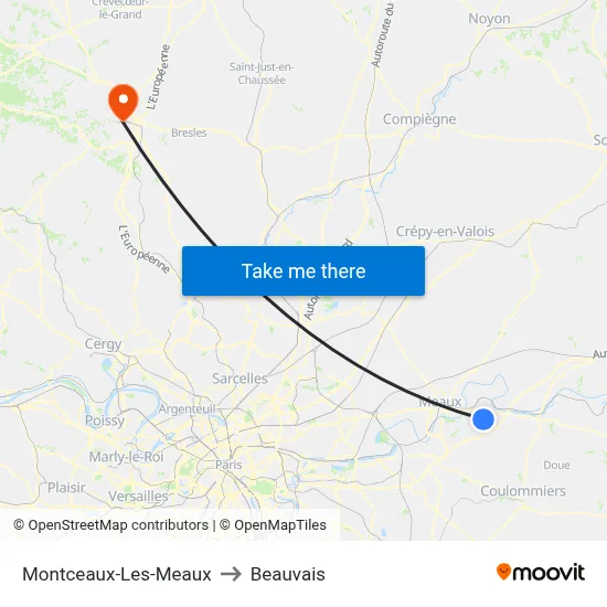 Montceaux-Les-Meaux to Beauvais map
