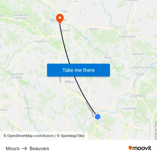 Mours to Beauvais map