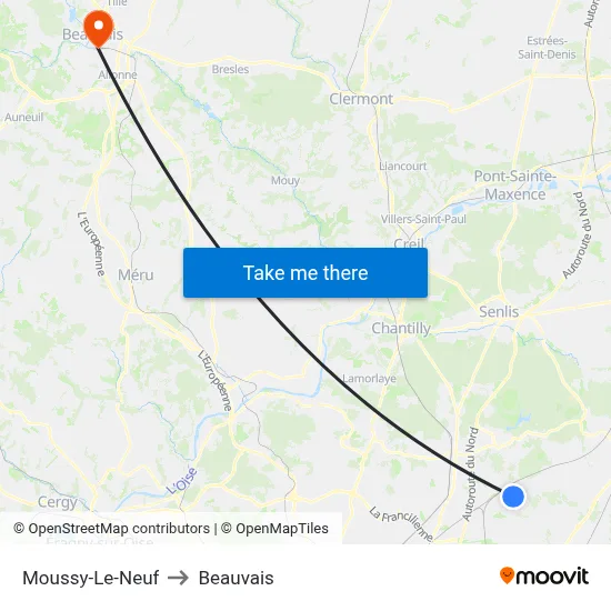Moussy-Le-Neuf to Beauvais map