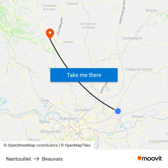 Nantouillet to Beauvais map
