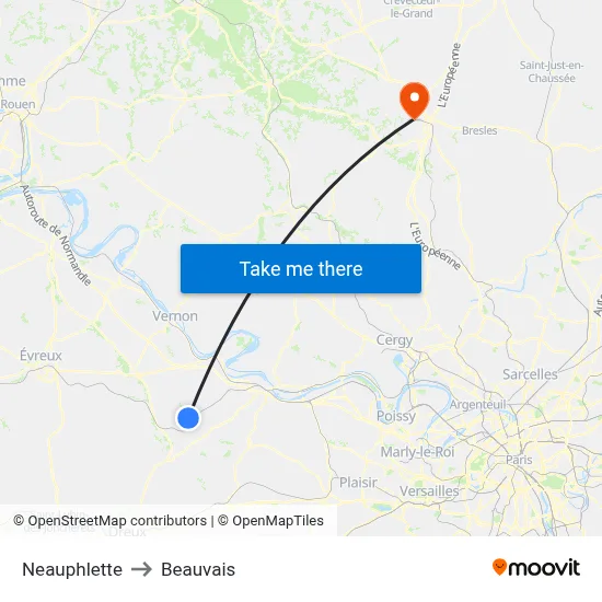 Neauphlette to Beauvais map
