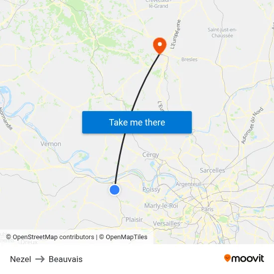 Nezel to Beauvais map