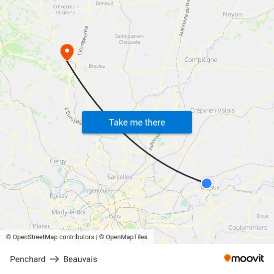 Penchard to Beauvais map