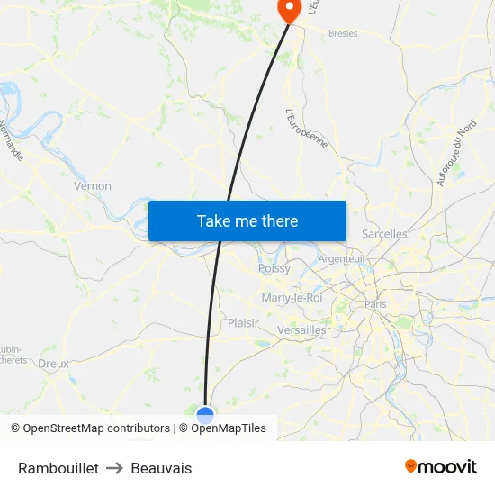 Rambouillet to Beauvais map