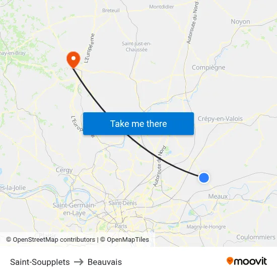 Saint-Soupplets to Beauvais map