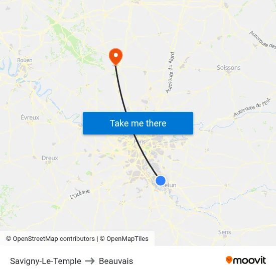 Savigny-Le-Temple to Beauvais map