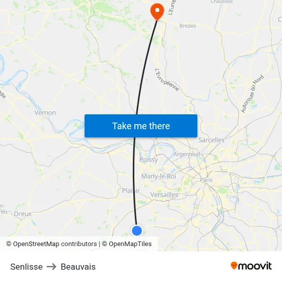 Senlisse to Beauvais map
