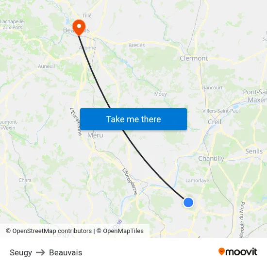 Seugy to Beauvais map
