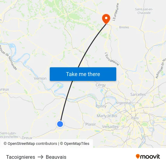 Tacoignieres to Beauvais map