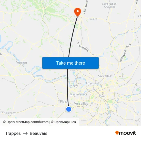 Trappes to Beauvais map