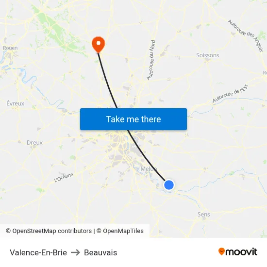 Valence-En-Brie to Beauvais map