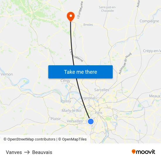 Vanves to Beauvais map