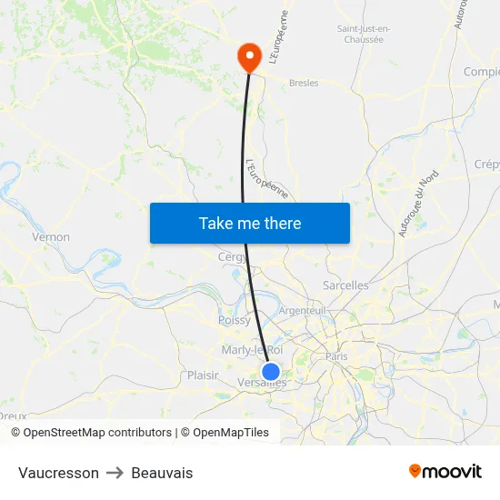 Vaucresson to Beauvais map