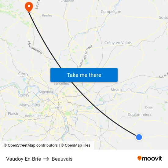 Vaudoy-En-Brie to Beauvais map