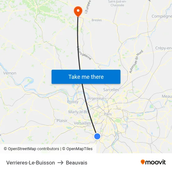 Verrieres-Le-Buisson to Beauvais map