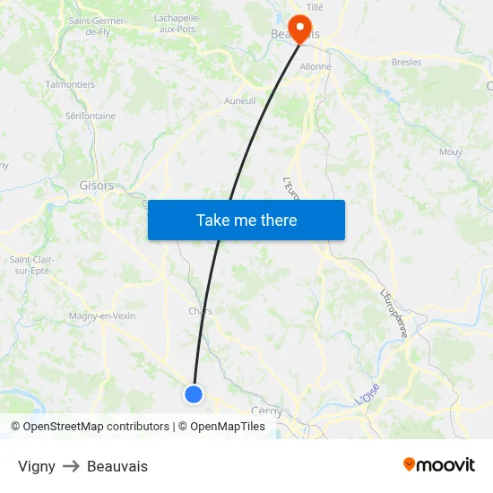 Vigny to Beauvais map