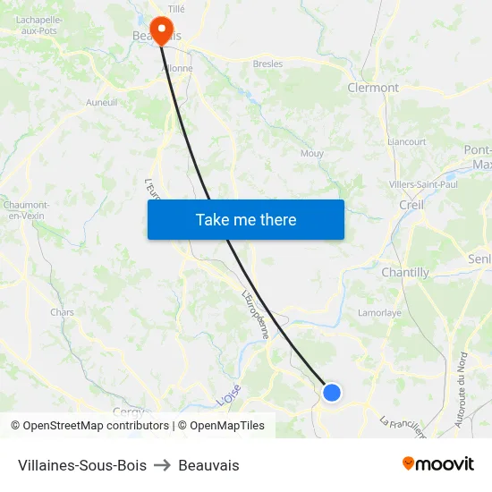 Villaines-Sous-Bois to Beauvais map