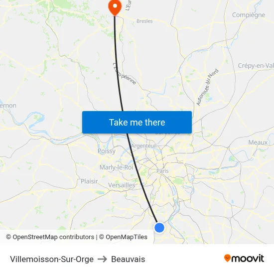 Villemoisson-Sur-Orge to Beauvais map