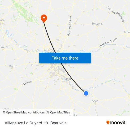 Villeneuve-La-Guyard to Beauvais map