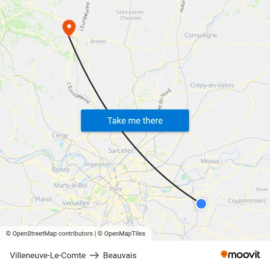 Villeneuve-Le-Comte to Beauvais map