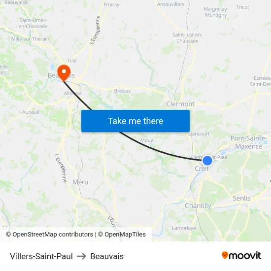 Villers-Saint-Paul to Beauvais map