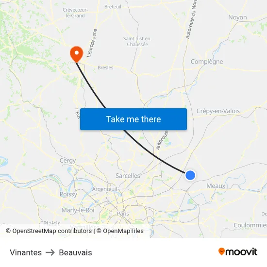 Vinantes to Beauvais map
