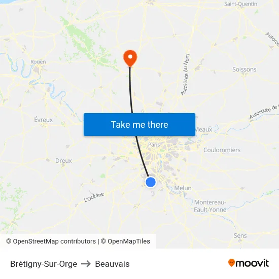 Brétigny-Sur-Orge to Beauvais map