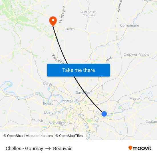 Chelles - Gournay to Beauvais map