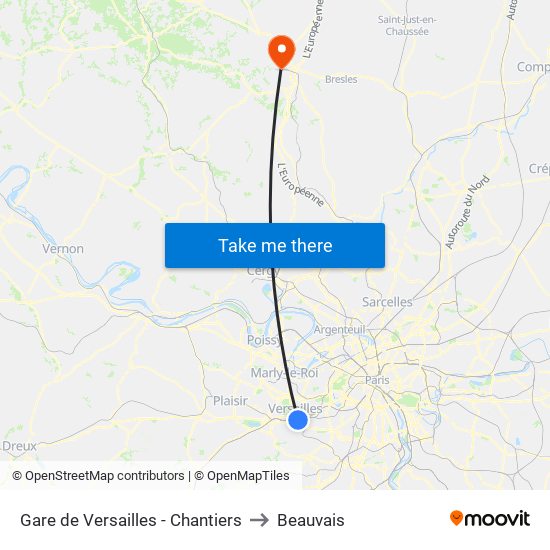 Gare de Versailles - Chantiers to Beauvais map