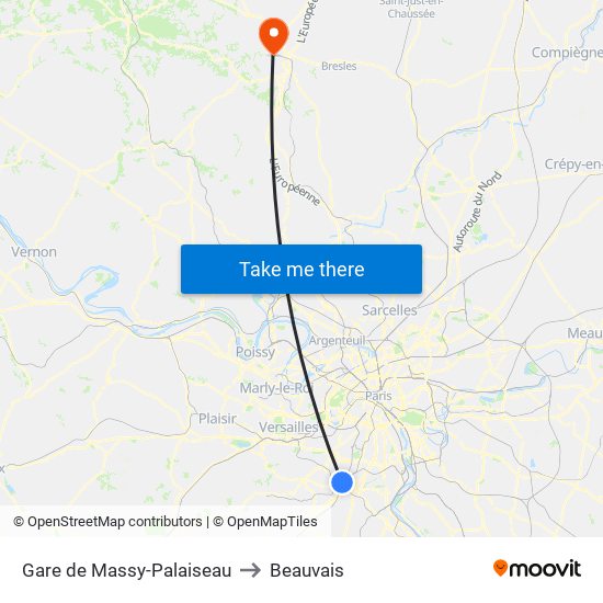 Gare de Massy-Palaiseau to Beauvais map