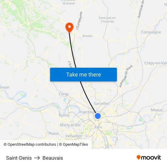 Saint-Denis to Beauvais map