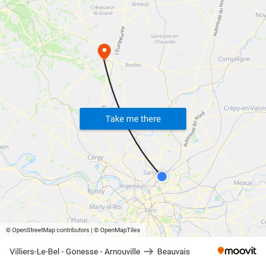 Villiers-Le-Bel - Gonesse - Arnouville to Beauvais map