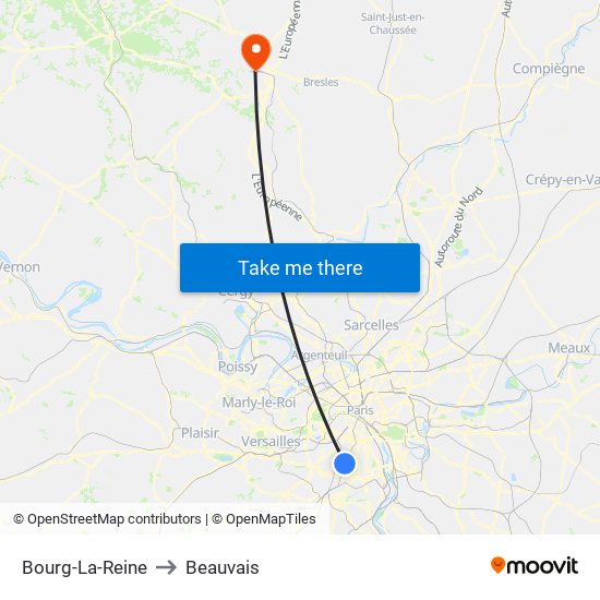Bourg-La-Reine to Beauvais map