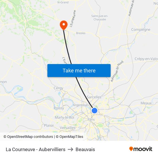 La Courneuve - Aubervilliers to Beauvais map