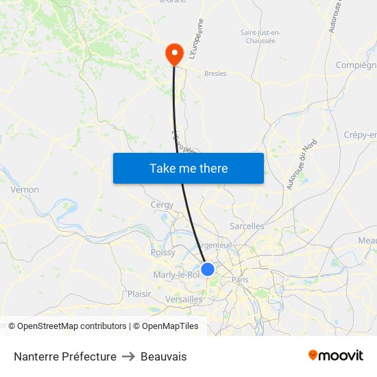 Nanterre Préfecture to Beauvais map