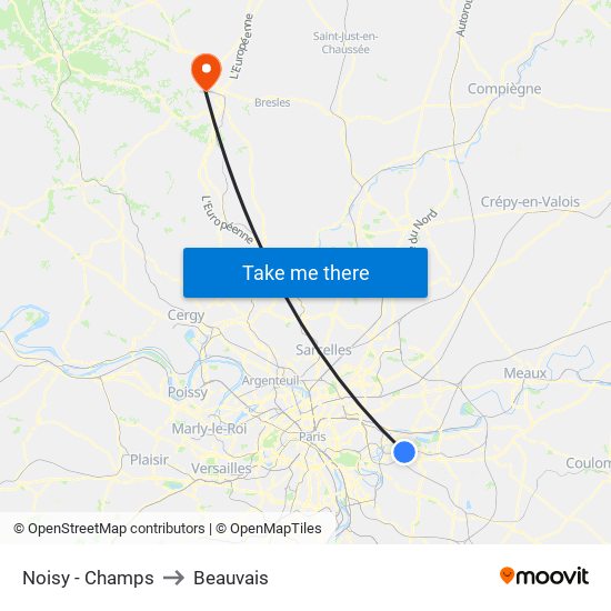 Noisy - Champs to Beauvais map