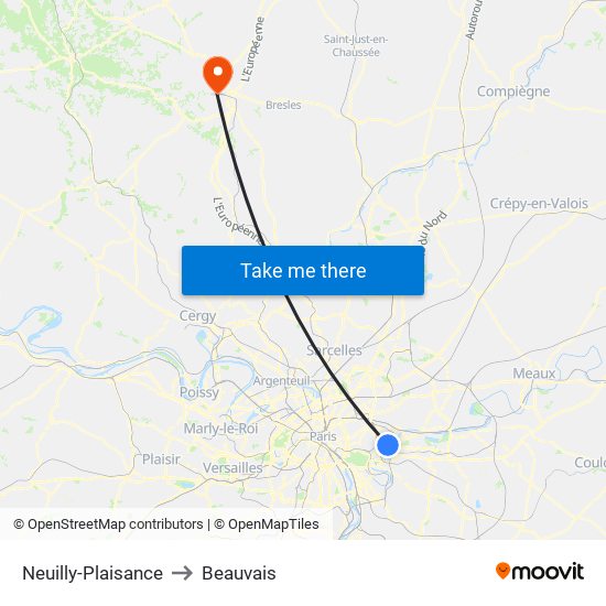 Neuilly-Plaisance to Beauvais map