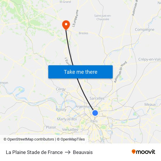 La Plaine Stade de France to Beauvais map