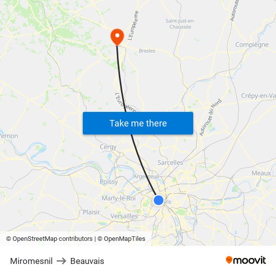 Miromesnil to Beauvais map