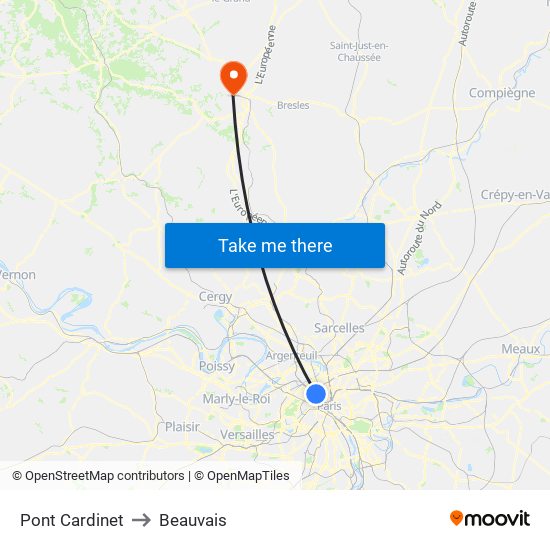 Pont Cardinet to Beauvais map