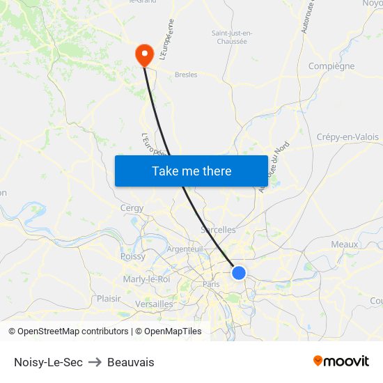 Noisy-Le-Sec to Beauvais map