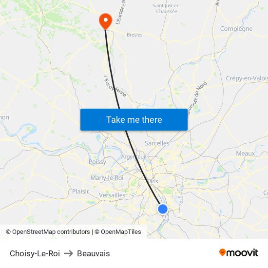 Choisy-Le-Roi to Beauvais map