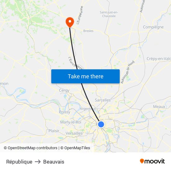 République to Beauvais map