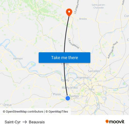 Saint-Cyr to Beauvais map
