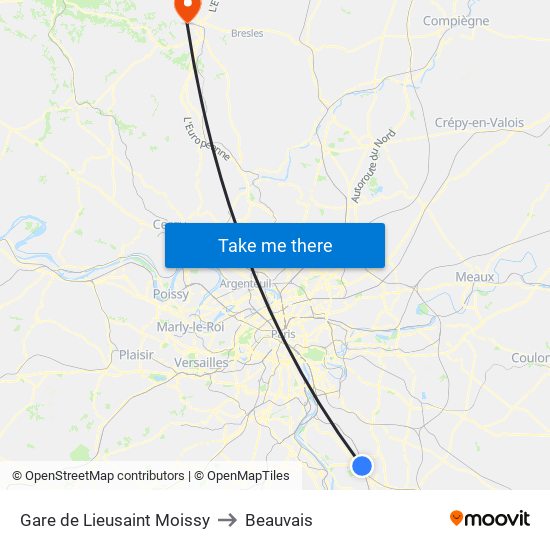 Gare de Lieusaint Moissy to Beauvais map