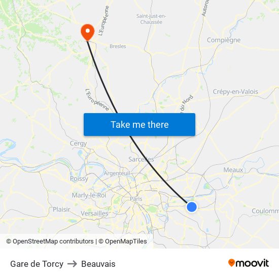 Gare de Torcy to Beauvais map